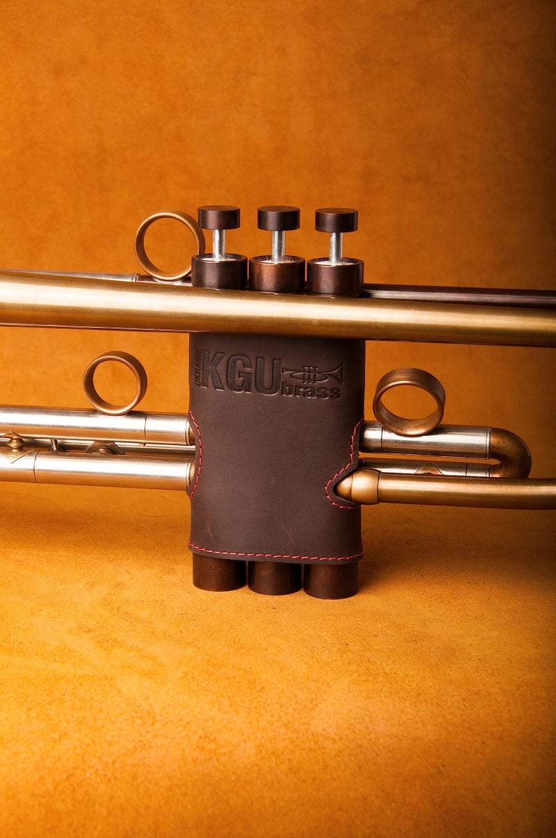 KGUBrass Trumpet valve guard by KGUBrass is the leather trumpet valve protector made of luxurious mild and thick material; use as protection from corrosion, scratches and stains (Brown (Red thread)) - Image 5